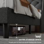 iPormis Full Bed Frame with 16" Comfort Wingback & Charging Station, Upholstered Platform Bed with Button Tufted Storage Headboard, Solid Wood Slats Support, No Box Spring Needed, Dark Grey