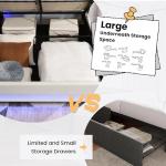 Ailisite Full Size Lift Up Storage Bed, Upholstered Platform Bed with Button Tufted Wingback Storage Headboard, Bed Frame Full Size with Led Lights and Charging Station, No Box Spring Needed, Beige