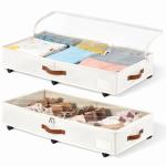 KitHero 6 Inches Under Bed Storage with Wheels Pack of 2, Underbed Shoe Storage Container Bin with Clear Lid Cover, Rolling Under Bed Drawer Storage Bag Basket for Shoe Organizer Sheet Sweater - White