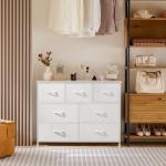 7-Drawer Fabric Dresser with Wooden Top