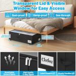 Under Bed Storage with Wheels, 2-Pack 10" Height XXL 60L Rolling Storage Bins, Quick Assembly Underbed Shoe Storage Containers with Clear Lid & Label, Dorm Under bed Drawers for Clothes, Shoes, Black