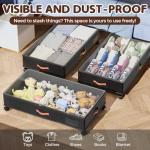 Tsinglax Under Bed Storage with Wheels 2-Pack, Under Bed Storage Containers 66L Clear Lids, Rolling Storage Drawers for Clothes Shoes Blankets, Underbed Organizer Bins(32" L x 17.3" W x 7.2" H)