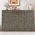 SOFTSEA Twin Size Horizontal Murphy Bed with LED Light, Foldable Murphy Bed Wall Bed Cabinet with Storage, Space-Saving Wall Bed Frame for Guest Room Bedroom Office, Brown