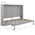 Virubi Queen Horizontal Murphy Bed with LED Lights,Wood Folding Hideaway Fluted Modern Murphy Wall Bed for Adult Guest Room Living Room Bedroom (Grey)