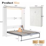 AMERLIFE Full Size Murphy Bed with LED Light, Farmhouse Foldable Wall Bed with Charging Station & Gas Struts, Space-Saving Hidden Bedframe for Guest Room, Bedroom & Home Office, White