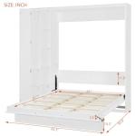 RUNNA Queen Size Murphy Bed Wall Bed with Shelves,Wardrobe and LED Lights,Easy to Assemble and fold, Suitable for Guest Room Home Office(White@099)