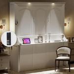 Queen Size Murphy Wall Bed with Desk, Wood Foldable Bed Cabinet with LED Lights and USB Charging Station for Small Places (White)