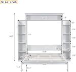 MERITLINE Queen Murphy Bed with Storage Shelves and LED Lights, Wood White Murphy Wall Bed Cabinet with Bookcase Bookshelf for Adults