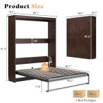 AMERLIFE Queen Size Murphy Bed with LED Light, Farmhouse Foldable Wall Bed with Charging Station & Gas Struts, Space-Saving Hidden Bedframe for Guest Room, Bedroom & Home Office, Brown