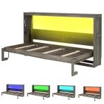 SOFTSEA Twin Size Horizontal Murphy Bed with LED Light, Foldable Murphy Bed Wall Bed Cabinet with Storage, Space-Saving Wall Bed Frame for Guest Room Bedroom Office, Brown