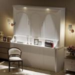 Queen Size Murphy Wall Bed with Desk, Wood Foldable Bed Cabinet with LED Lights and USB Charging Station for Small Places (White)