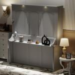 SOFTSEA Queen Size Murphy Bed with Desk, Hideaway Wall Bed with LED Lights and USB Ports, Folding Murphy Bed Frame for Small Space, Guest Room, Bedroom, Office, Grey