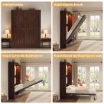 AMERLIFE Queen Size Murphy Bed with LED Light, Farmhouse Foldable Wall Bed with Charging Station & Gas Struts, Space-Saving Hidden Bedframe for Guest Room, Bedroom & Home Office, Brown