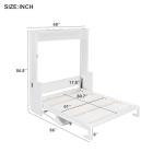 Queen Size Murphy Wall Bed with Desk, Wood Foldable Bed Cabinet with LED Lights and USB Charging Station for Small Places (White)