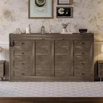 SOFTSEA Twin Size Horizontal Murphy Bed with LED Light, Space-Saving Foldable Wall Beds Cabinet with LED, Foldable Wall Bed Cabinet, Hideaway Murphy Bed Frame Twin, Brown