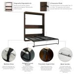 Hlivelood Queen Size Murphy Bed with 2 LED Lights, Farmhouse Wood Hidden Foldable Wall Bed Frame w/Gas Struts, Storage Bed Cabinet for Bedroom, Office, Space-Saving, No Box Spring Needed, Rustic White