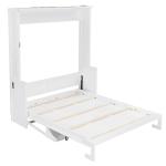 Queen Size Murphy Wall Bed with Desk, Wood Foldable Bed Cabinet with LED Lights and USB Charging Station for Small Places (White)