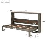 SOFTSEA Twin Size Horizontal Murphy Bed with LED Light, Space-Saving Foldable Wall Beds Cabinet with LED, Foldable Wall Bed Cabinet, Hideaway Murphy Bed Frame Twin, Brown