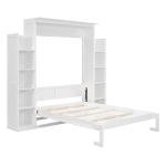 MERITLINE Queen Murphy Bed with Storage Shelves and LED Lights, Wood White Murphy Wall Bed Cabinet with Bookcase Bookshelf for Adults