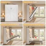 AMERLIFE Full Size Murphy Bed with LED Light, Farmhouse Foldable Wall Bed with Charging Station & Gas Struts, Space-Saving Hidden Bedframe for Guest Room, Bedroom & Home Office, White