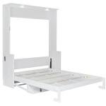 Queen Size Murphy Wall Bed with Desk, Wood Foldable Bed Cabinet with LED Lights and USB Charging Station for Small Places (White)