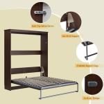 AMERLIFE Queen Size Murphy Bed with LED Light, Farmhouse Foldable Wall Bed with Charging Station & Gas Struts, Space-Saving Hidden Bedframe for Guest Room, Bedroom & Home Office, Brown