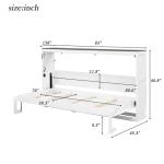 MERITLINE Twin Horizontal Murphy Bed with LED Lighting,Solid Wood Space-Saving Hideaway Folding Farmhouse Murphy Wall Bed Cabinet for Adults (Twin,White)