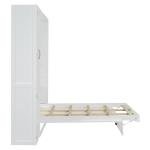 RUNNA Queen Size Murphy Bed Wall Bed with Shelves,Wardrobe and LED Lights,Easy to Assemble and fold, Suitable for Guest Room Home Office(White@099)
