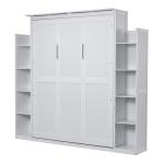 Harper & Bright Designs Queen Size Murphy Bed, Wooden Wall Bed with Shelves and LED Lights, White