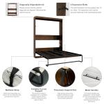 Hlivelood Queen Size Murphy Bed with 2 LED Lights, Farmhouse Wood Hidden Foldable Wall Bed Frame w/Gas Struts, Storage Bed Cabinet for Bedroom, Office, Space-Saving, No Box Spring Needed, Brown