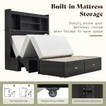 AMERLIFE Full Murphy Bed with Bookcase Headboard & LED Light, Farmhouse Cabinet Bed with Storage Drawer, Charging Station and Desk for Home Office/Guest Room/Small Spaces, Black