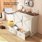 AMERLIFE Full Murphy Bed with Storage & Charging Station, Farmhouse Murphy Cabinet with Foldable Panel, Noisy Free, for Guest Bedroom, Living Room, Office, Distressed White