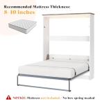 AMERLIFE Full Size Murphy Bed with LED Light, Farmhouse Foldable Wall Bed with Charging Station & Gas Struts, Space-Saving Hidden Bedframe for Guest Room, Bedroom & Home Office, White