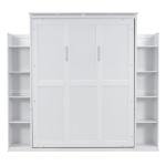 Harper & Bright Designs Queen Size Murphy Bed, Wooden Wall Bed with Shelves and LED Lights, White