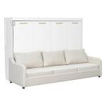 SOFTSEA Full Size Murphy Bed with Sofa and Shelves, Horizontal Murphy Bed Cabinet with LED Light, Hidden Wall Bed with Foldable Couch Space-Saving for Guest Room Bedroom Office, Beige