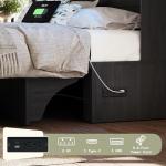 AMERLIFE Full Murphy Bed with Bookcase Headboard & LED Light, Farmhouse Cabinet Bed with Storage Drawer, Charging Station and Desk for Home Office/Guest Room/Small Spaces, Black