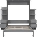 Queen Murphy Bed with Storage Drawers,LED Lights and Shelves,Wood Murphy Wall Bed Cabinet for Adults (Grey)