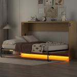 SOFTSEA Horizontal Murphy Bed Twin XL, Hideaway Wall Bed with LED Lights, can be Folded into Cabinet, Twin Murphy Bed Cabinet Space-Saving for Guest Room Bedroom or Home Office, Natural