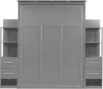 Queen Murphy Bed with Storage Drawers,LED Lights and Shelves,Wood Murphy Wall Bed Cabinet for Adults (Grey)