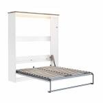 AMERLIFE Full Size Murphy Bed with LED Light, Farmhouse Foldable Wall Bed with Charging Station & Gas Struts, Space-Saving Hidden Bedframe for Guest Room, Bedroom & Home Office, White