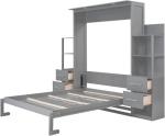 Queen Murphy Bed with Storage Drawers,LED Lights and Shelves,Wood Murphy Wall Bed Cabinet for Adults (Grey)