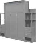 Queen Murphy Bed with Storage Drawers,LED Lights and Shelves,Wood Murphy Wall Bed Cabinet for Adults (Grey)