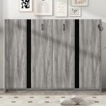 Full Horizontal Murphy Bed with Storage & LED Lighting,Wood Space-Saving Hideaway Folding Farmhouse Murphy Wall Bed Cabinet for Adults (Grey)