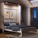 Modern Queen Size Murphy Bed Wall Bed with Light, Traditional Solid Wood Murphy Cabinet Bedframe, Can be Folded, Space-Saving Design