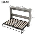 Full Horizontal Murphy Bed with Storage & LED Lighting,Wood Space-Saving Hideaway Folding Farmhouse Murphy Wall Bed Cabinet for Adults (Grey)