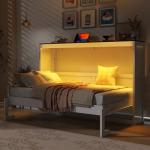 Twin Size Murphy Bed with LED Light, Foldable Wall Cabinet Bed, Hidden Design (White)