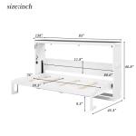 Twin Size Murphy Bed with LED Light, Foldable Wall Cabinet Bed, Hidden Design (White)