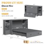 AMERLIFE Queen Size Murphy Bed with Bedside Tables, Foldable Cabinet with 3 Storage Drawers & Charging Station, Farmhouse Hideaway Bed for Bedroom/Office/Guest Room, Grey