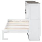 Twin Size Murphy Bed with LED Light, Foldable Wall Cabinet Bed, Hidden Design (White)