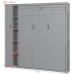 P PURLOVE Murphy Bed Queen, Wood Wall Bed with Shelves and LED Lights, No Box Spring Needed (Gray)